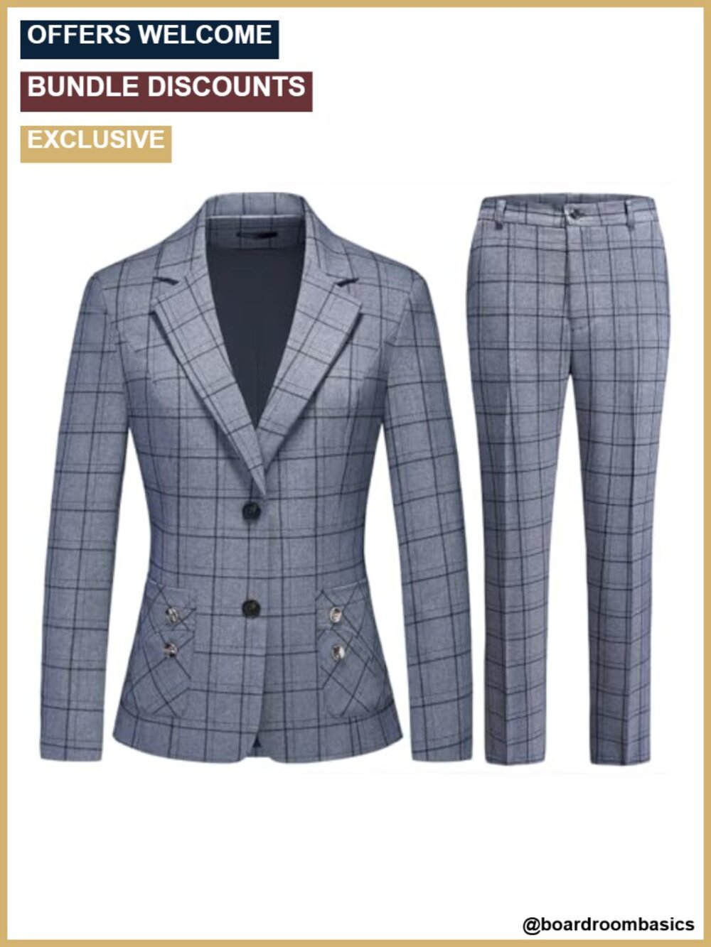 Women's 2-Piece Plaid Business Suit Blazer & Pants Set